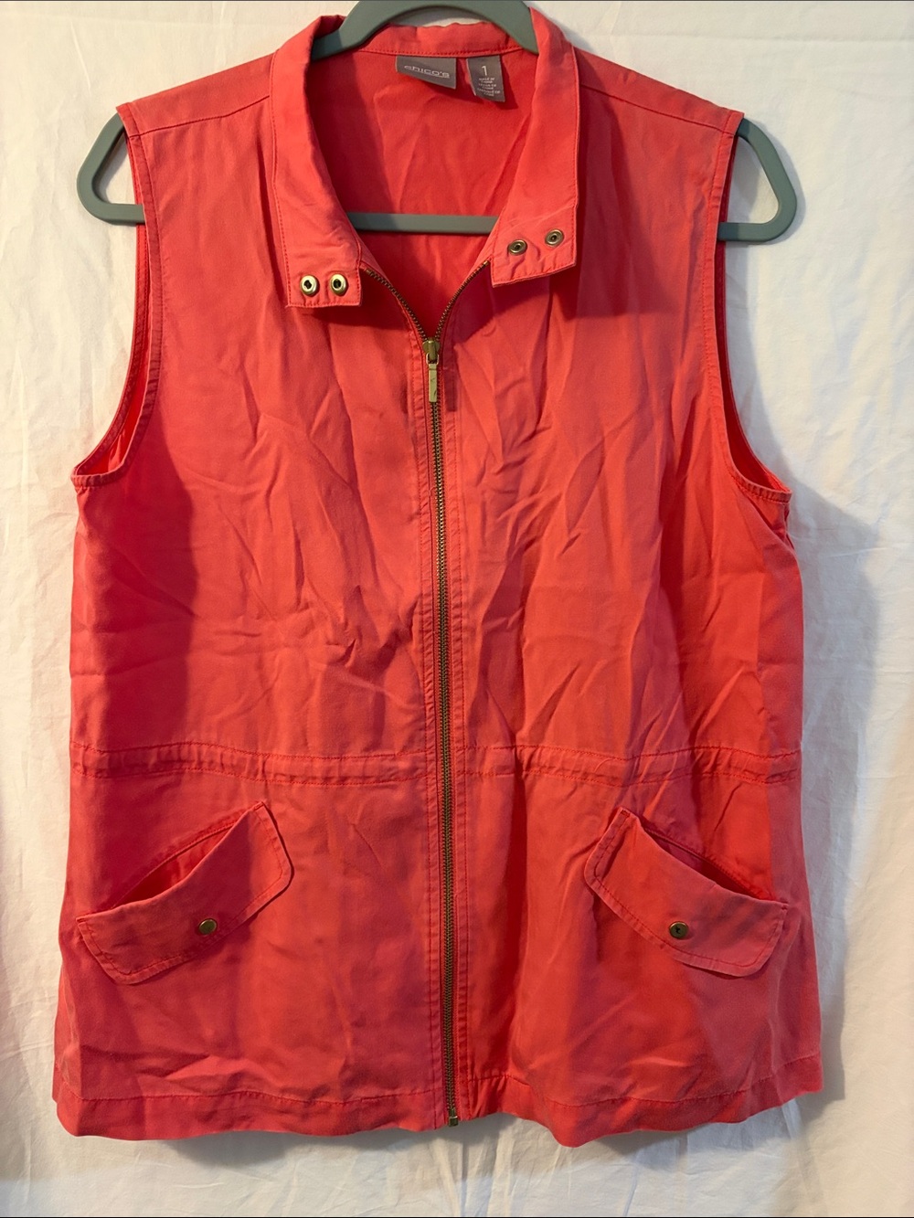 Chico's Coral Sleeveless Zip-Front Vest